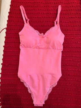 Pink Lace-Trim Bodysuit